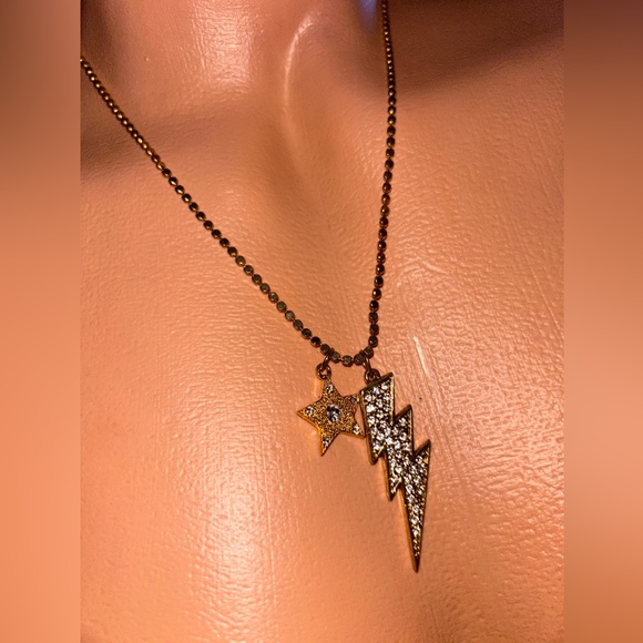BETSEY JOHNSON crystal STAR lightning bolt sweetie charm necklace vintage N105